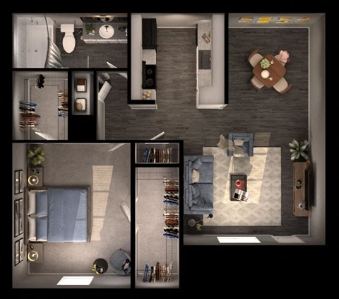 1 bed 1 bathroom floor plan A at Sundance and Sausalito Apartments, Texas